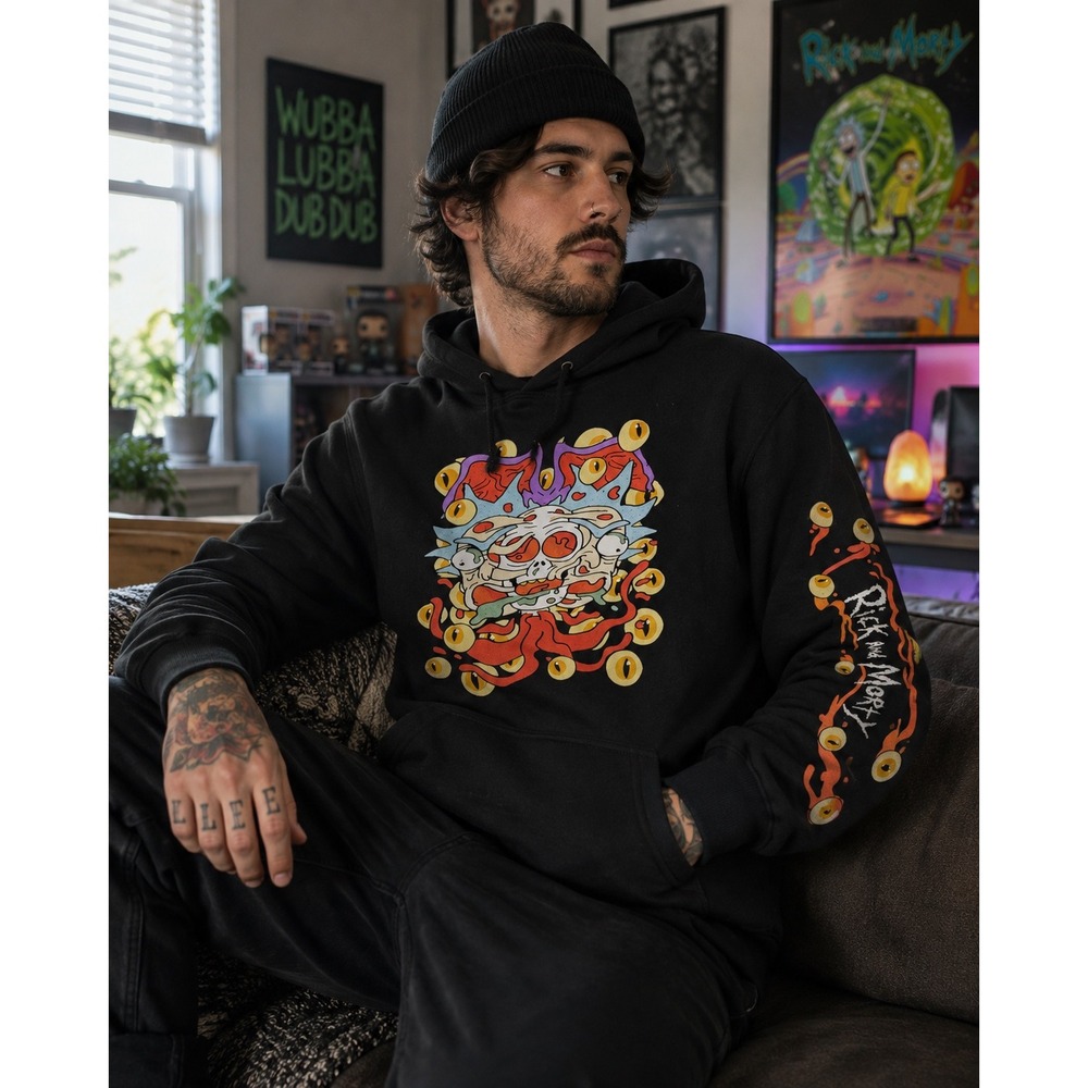 Rick and Morty Adult Swim Evil Eye Black Hoodie 2019 Men's Medium Graphic